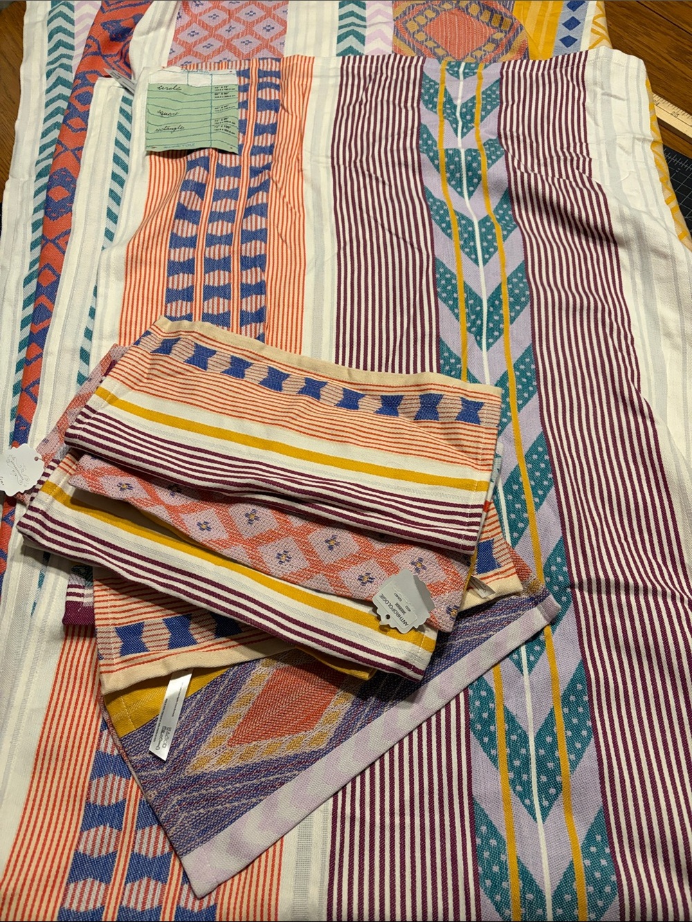 Anthropology Colorful Striped and Geometric Textile tablecloth and 9 napkins
